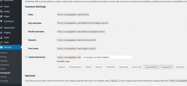 WordPress Permalink Settings